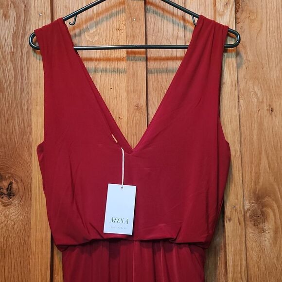 Misa Los Angeles Sleeveless V-Neck Cocktail Holiday Party Mini Dress, XS, Red - Picture 3 of 9